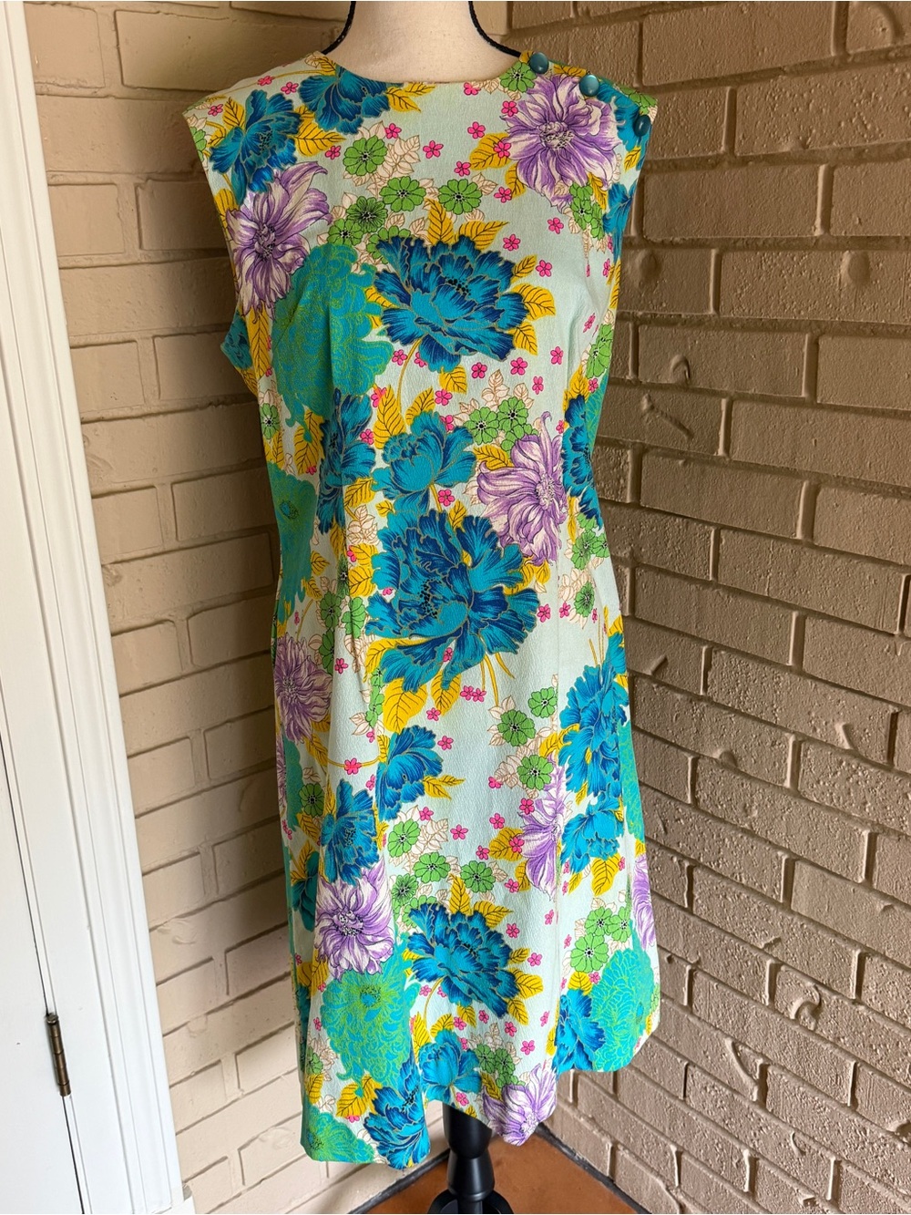 Shaker Square by Bill Sims Vintage Sheath Dress Mod Floral Metal Zip 60s Size 18